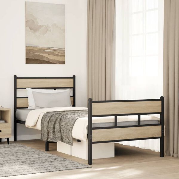 vidaXL Metal Bed Frame without Mattress Sonoma Oak 100x190 cm