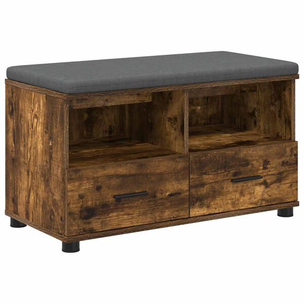 vidaXL Hall Bench with Cushion with Drawer Smoked Oak 80 x 38 x 46 cm