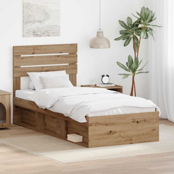 vidaXL Bed Frame Artisian Oak 90 x 190 cm Solid Pine Wood