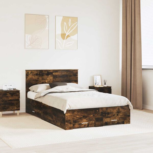 vidaXL Bed Frame with Drawer Smoked Oak 120 x 200 cm Engineered Wood