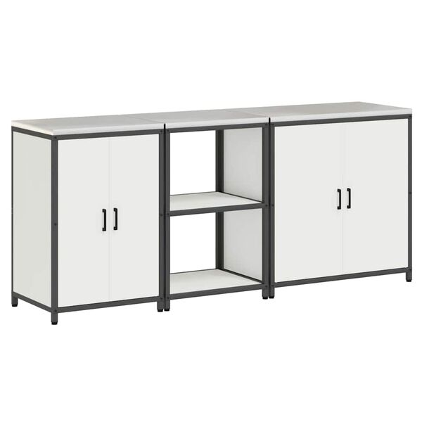vidaXL Kitchen Storage Set with Shelf 3 pcs White Cold-rolled Steel
