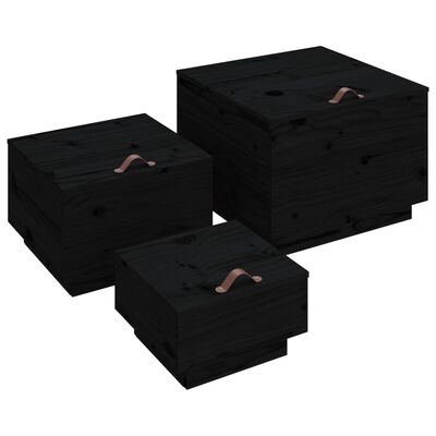 vidaXL Storage Boxes with Lids 3 pcs Black Solid Wood Pine