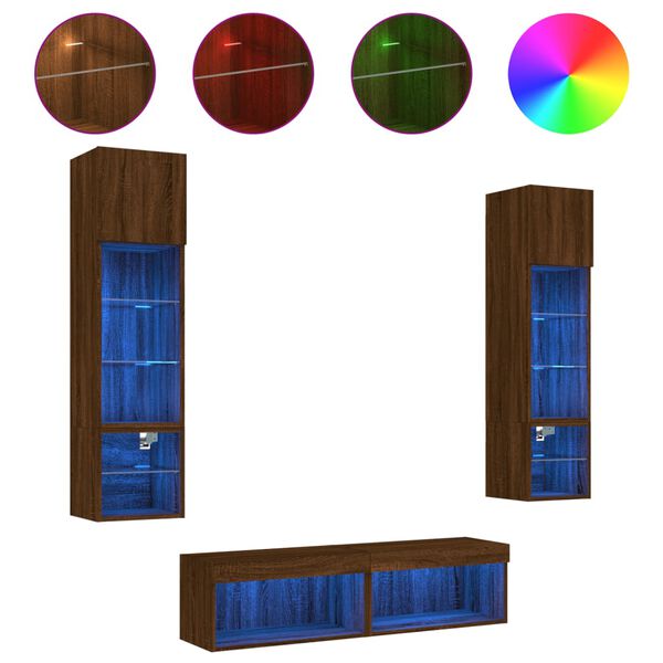 vidaXL 6 Piece TV Wall Units with LED Brown Oak Engineered Wood