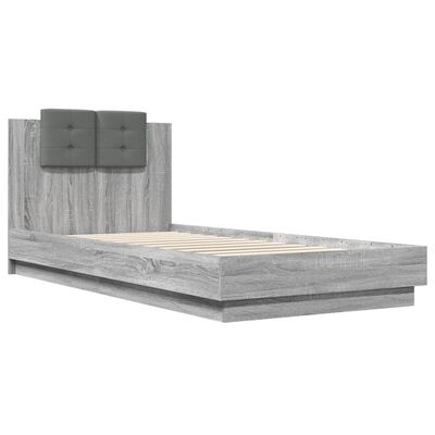 vidaXL Bed Frame with Headboard and LED Lights Grey Sonoma 90x200 cm