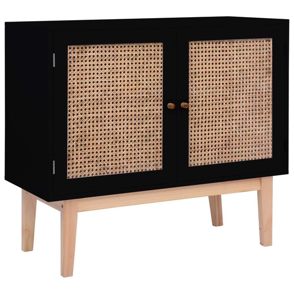 vidaXL Sideboard Black 88.5x40x80 cm MDF and Rattan