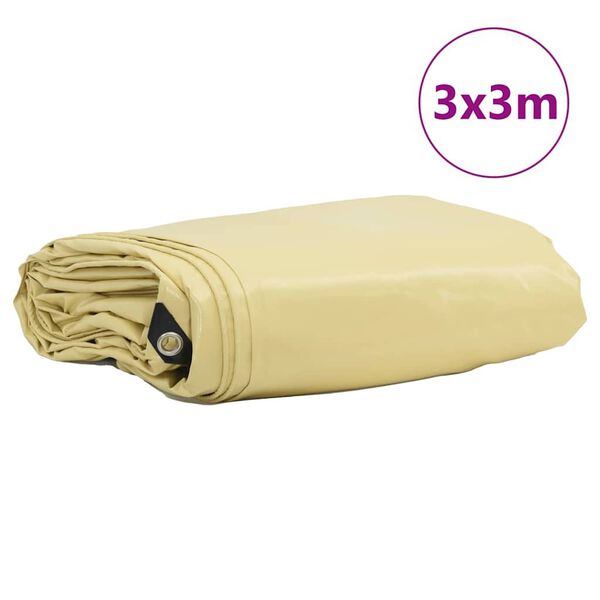 vidaXL Tarpaulin 650g / m&sup2; Beige 3 x 3 m Canvas with PVC Coating