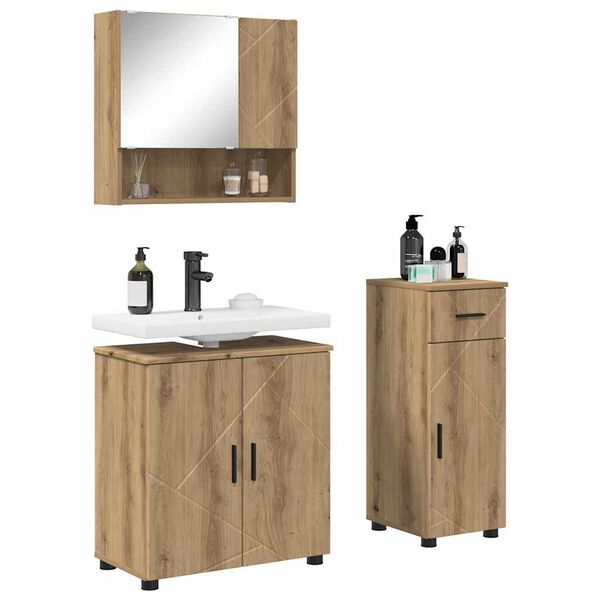 vidaXL Bathroom Furniture Set with Drawer with Door 3 pcs Artisan Oak