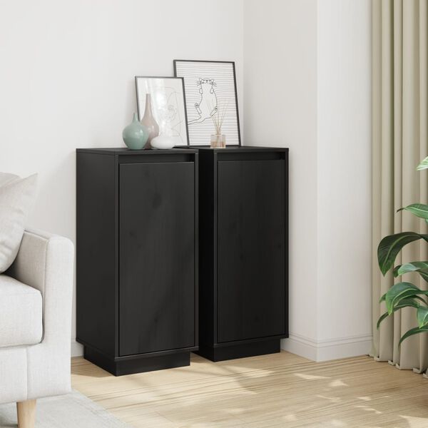 vidaXL Sideboards 2 pcs Black 31.5x34x75 cm Solid Wood Pine