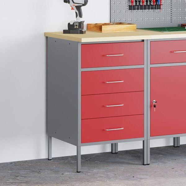 vidaXL Work Bench with Drawer Red and Grey 50 x 55 x 85 cm