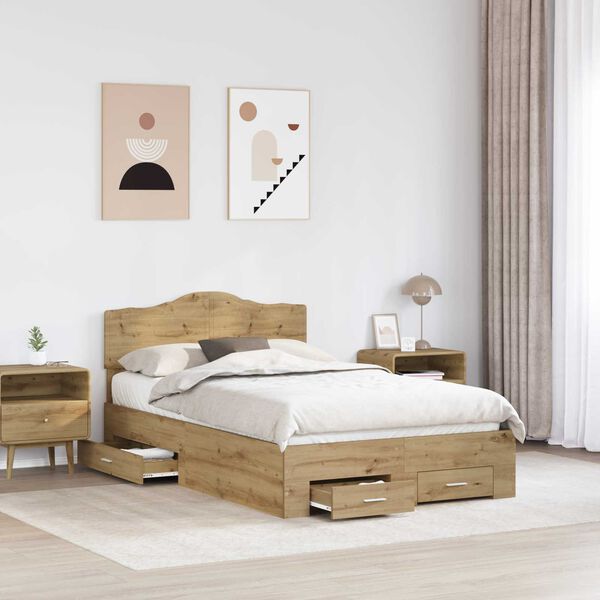 vidaXL Bed Frame with Drawer Artisan Oak 120 x 190 cm Engineered Wood
