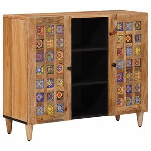 vidaXL Sideboard with Shelf Natural 90 x 33 x 75 cm Solid Mango Wood