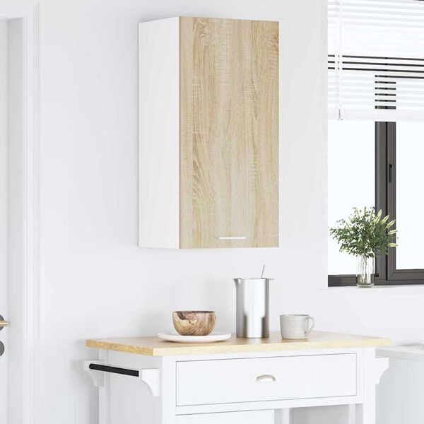 vidaXL Hanging Cabinet with Door Sonoma Oak and White 40 x 31 x 80 cm
