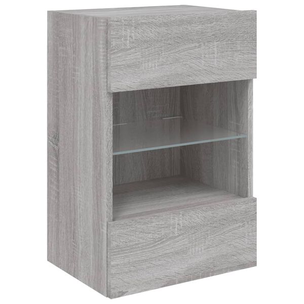 vidaXL TV Wall Cabinet with LED Lights Grey Sonoma 40x30x60.5 cm