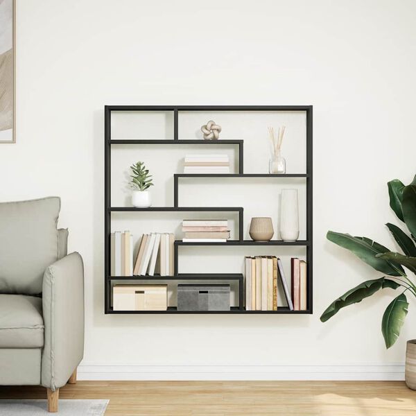 vidaXL Wall Cube Shelf 7 Compartments Black Engineered Wood
