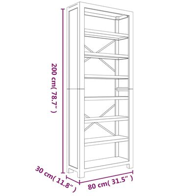 vidaXL 7-Tier Bookcase 80x30x200 cm Solid Wood Acacia