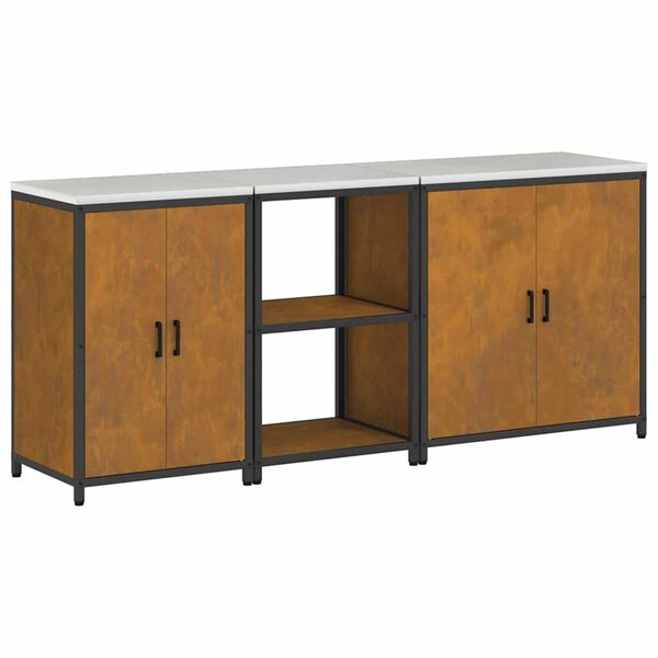 vidaXL Kitchen Storage Set with Shelf Other 3 pcs Rusty Steel