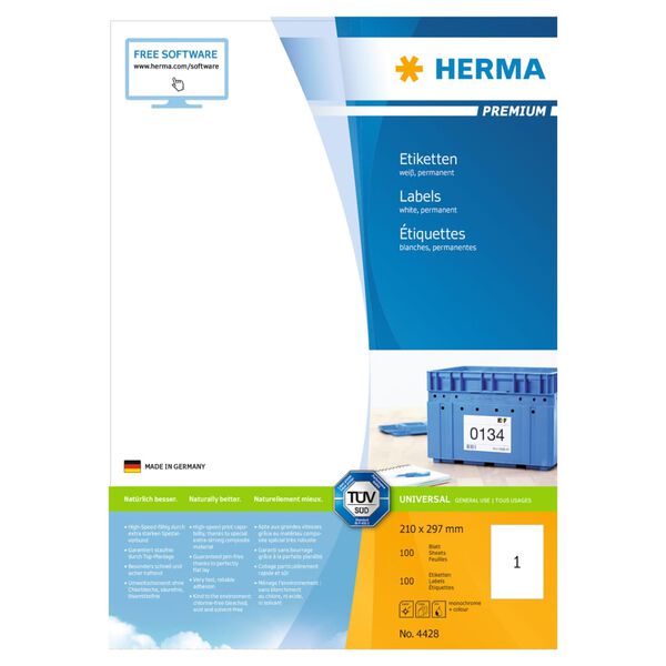 HERMA Permanent Labels PREMIUM A4 210x297 mm 100 Sheets
