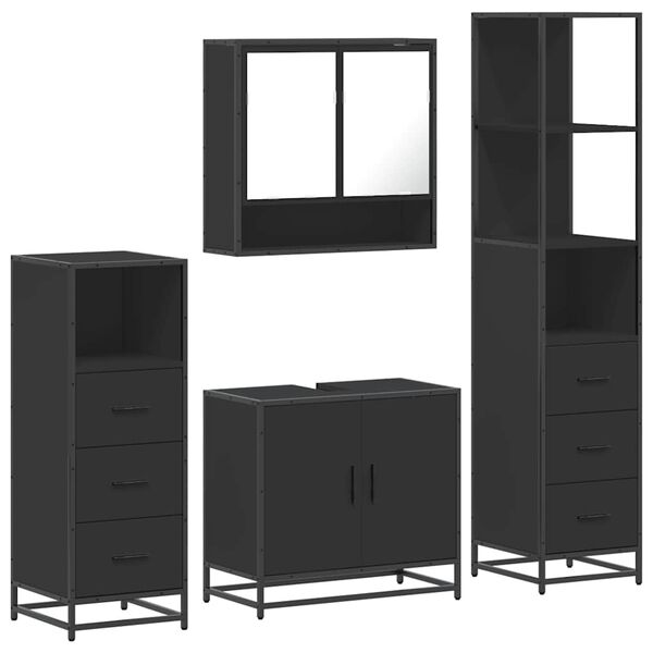 vidaXL 4&nbsp;Piece Bathroom Furniture Set&nbsp;Black Engineered Wood