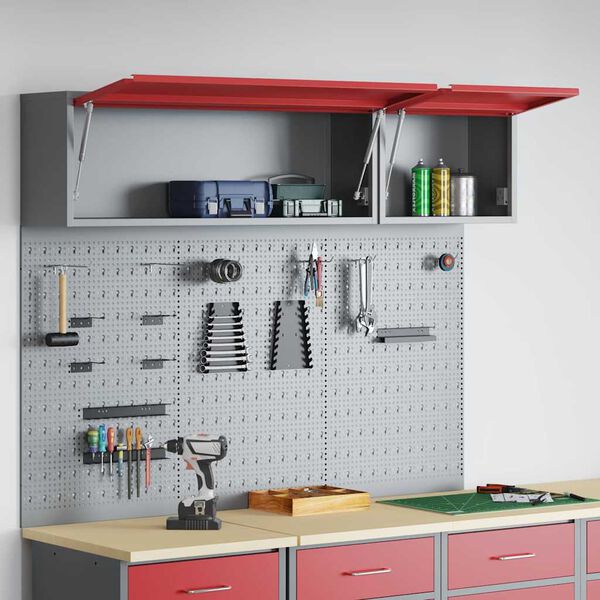 vidaXL Tool Cabinet and Pegboard Set 5 pcs Red 150 x 25 x 115 cm Steel