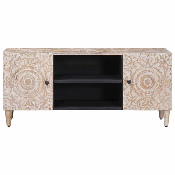vidaXL TV Cabinet White 105 x 33.5 x 46 cm Solid Mango Wood