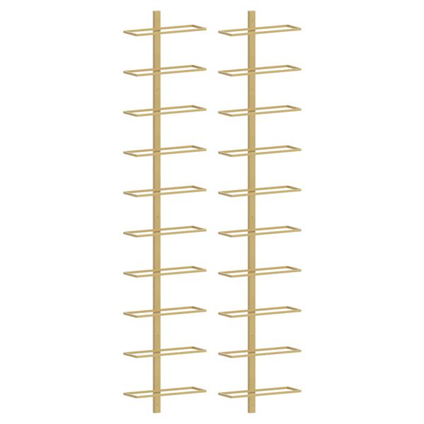 vidaXL Wall-mounted Wine Rack for 10 Bottles 2 pcs Gold Metal
