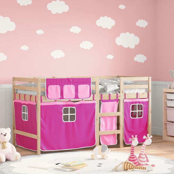 vidaXL Kids' Loft Bed with Curtains without Mattress Pink 90x200 cm