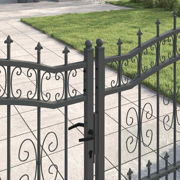 vidaXL Fence Gate with Spear Top with Lock Grey 305 x 100 cm Steel