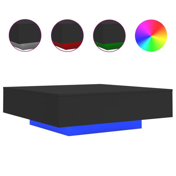 vidaXL Coffee Table with LED Lights Black 100x100x31 cm