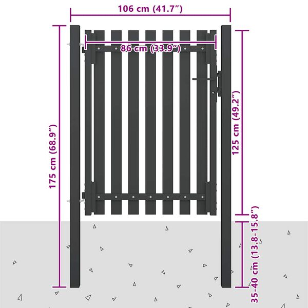 vidaXL Garden Fence Gate Steel 100x125 cm Anthracite