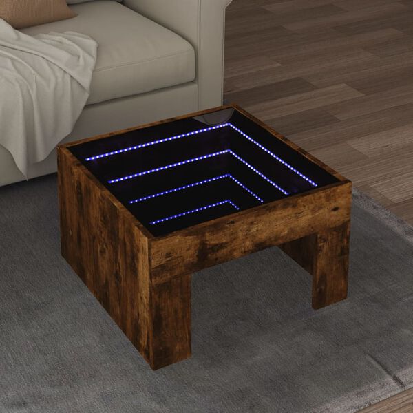vidaXL Coffee Table with Infinity LED Smoked Oak 50x50x30 cm