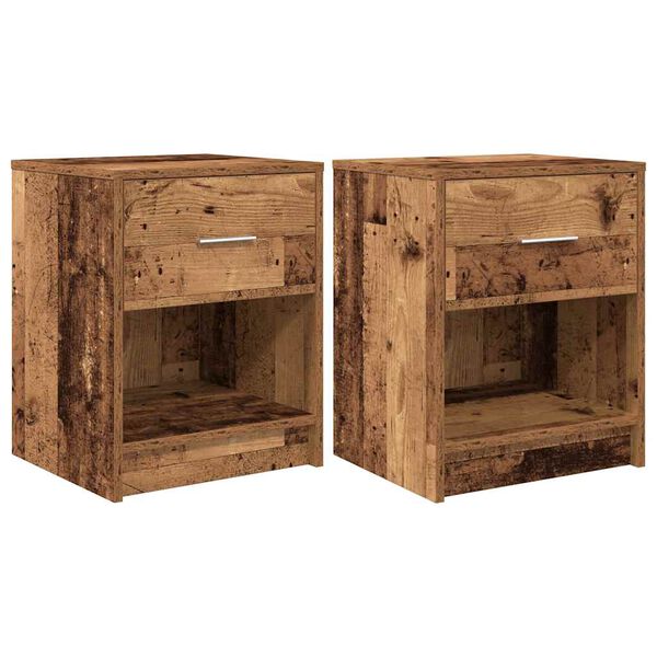 vidaXL Bedside Cabinets 2 pcs with Drawer Old Wood 40x34x50 cm