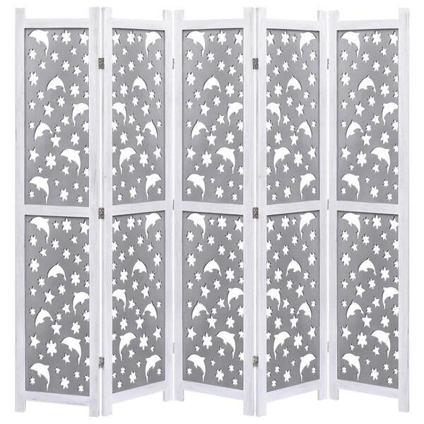 vidaXL 5-Panel Room Divider Grey 175x165 cm Solid Wood