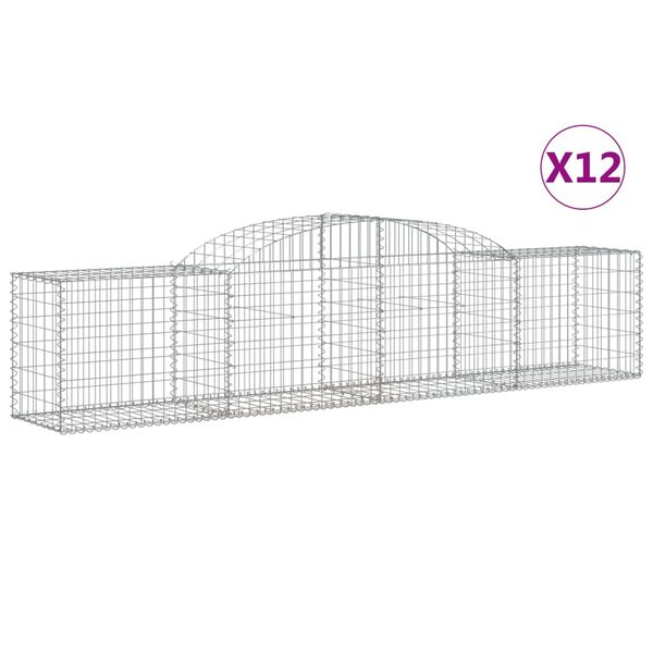 vidaXL Arched Gabion Baskets 12 pcs 300x50x60/80 cm Galvanised Iron