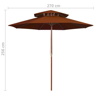 vidaXL Double Decker Parasol with Wooden Pole Terracotta 270 cm