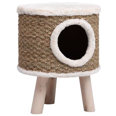 vidaXL Cat House with Wooden Legs 41 cm Seagrass