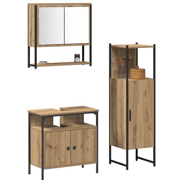 vidaXL Bathroom Furniture Set with Shelf 3 pcs Brown Engineered wood