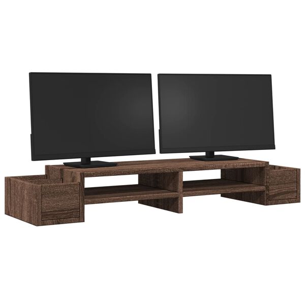 vidaXL Monitor Stand with Storage Brown Oak 100x27x15 cm Engineered Wood