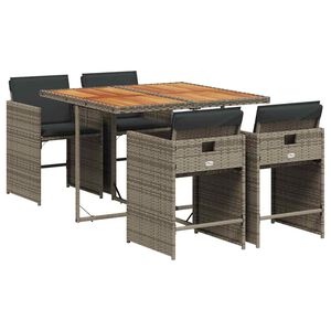 vidaXL 5 Piece Garden Dining Set with Cushions Grey Poly Rattan