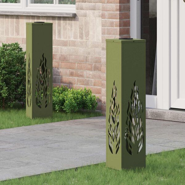 vidaXL Solar LED Pathway Light 2 pcs Olive Green Cold Rolled Steel