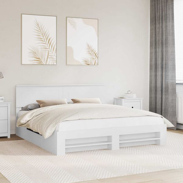 vidaXL Bed Frame with Headboard White 200 x 200 cm Engineered Wood