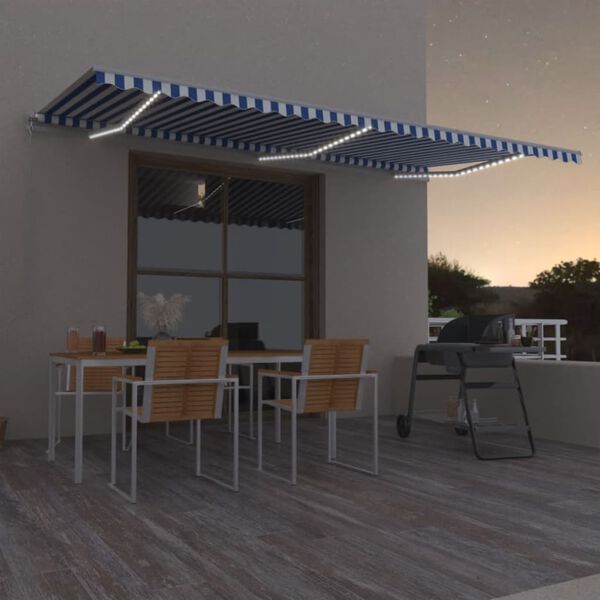 vidaXL Manual Retractable Awning with LED 600x350 cm Blue and White