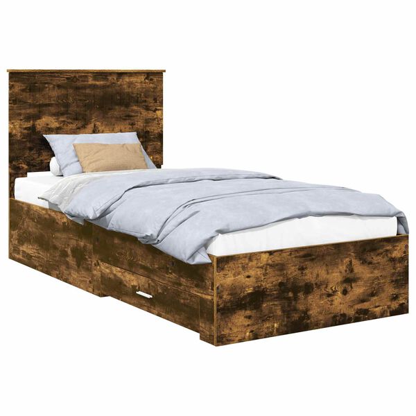 vidaXL Bed Frame with Headboard Smoked Oak 90 x 190 cm Engineered Wood