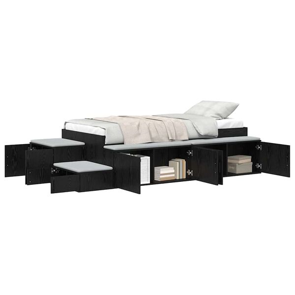 vidaXL Storage Bed Frame with Storage Black Oak 100 cm Engineered Wood