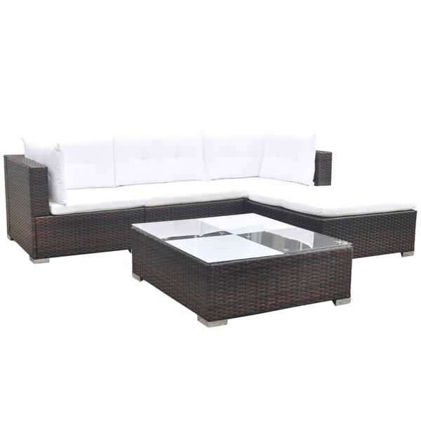 vidaXL 5 Piece Garden Lounge Set with Cushions Poly Rattan Brown