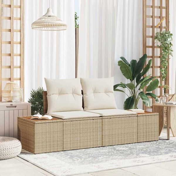 vidaXL Garden Sofa Beige 184 x 62 x 85cm Poly Rattan