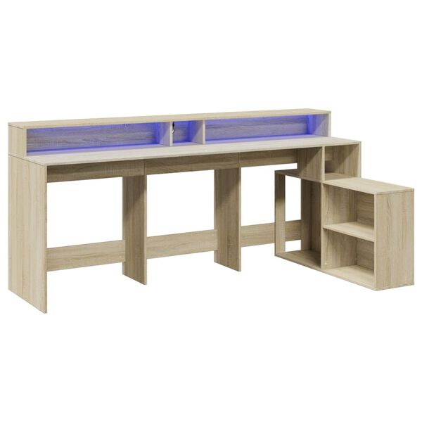 vidaXL Desk with LED Lights Sonoma Oak 200x104x91 cm Engineered Wood