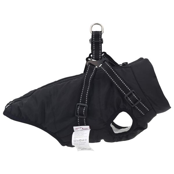 vidaXL Dog Coat with Harness Black L24 Fleece and Polyester