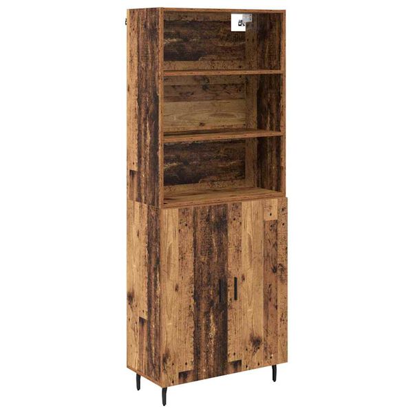 vidaXL Highboard Old Wood 69.5 x 34 x 180 cm Engineered Wood and Glass