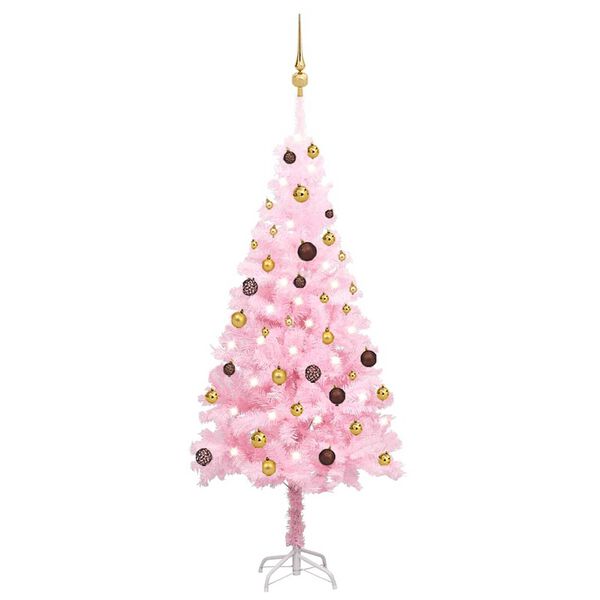 vidaXL Artificial Pre-lit Christmas Tree with Ball Set Pink 150 cm PVC