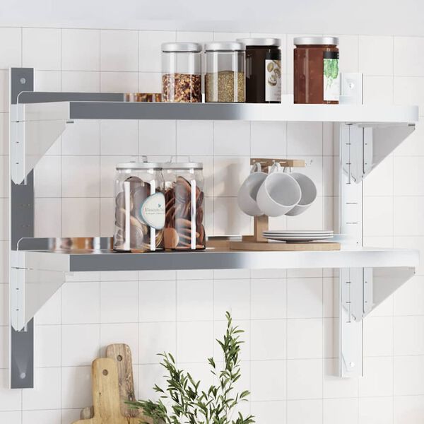 vidaXL 2-Tier Wall Shelf 75x23.5x60 cm Silver Stainless Steel